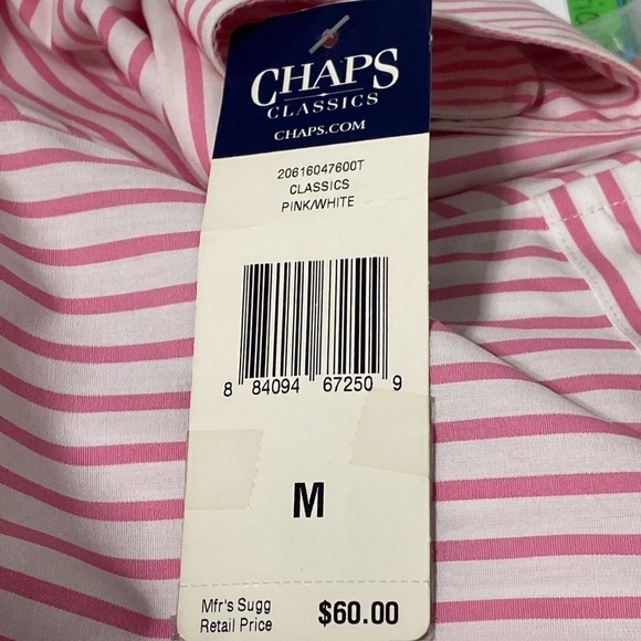 Chaps "NEW" Pink White No Iron Shirt Classic Fit Preppy Button Down Shirt Size M - Picture 9 of 12